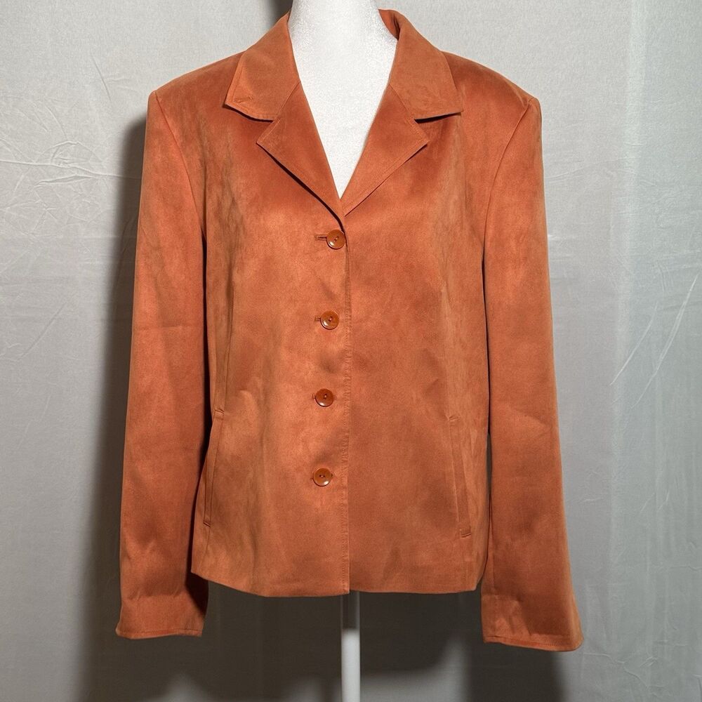 Talbots Womens Size 16 Orange Faux Suede Jacket Blazer Button Front Career Fall